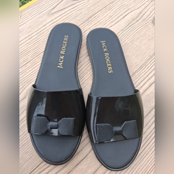 Jack Rogers Black Bow Slide Sandals - Picture 1 of 7